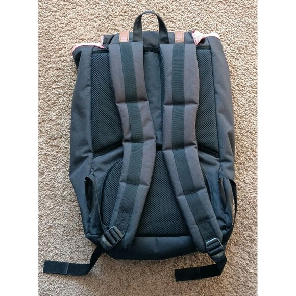 Herschel Supply Co Backpack Black Canvas Brown Leather Straps Classic Style - Picture 4 of 8